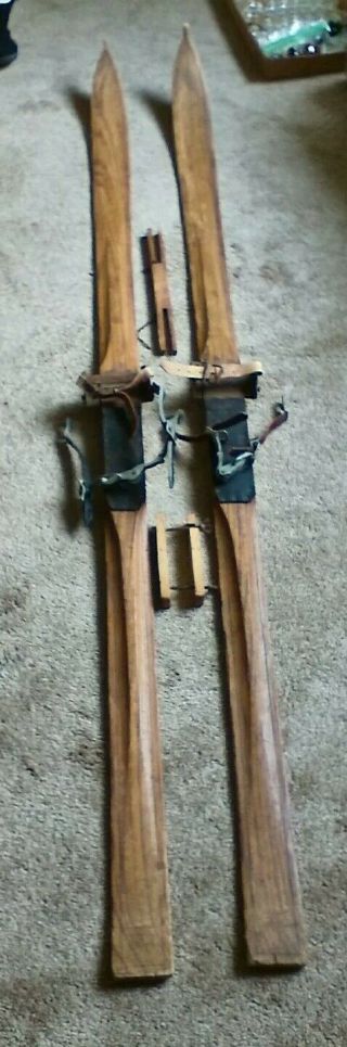 Antique Wooden Skis 75 Inch Long (great)