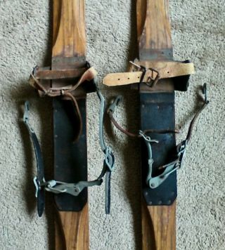 Antique Wooden Skis 75 inch Long (GREAT) 2