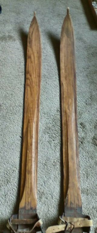 Antique Wooden Skis 75 inch Long (GREAT) 4