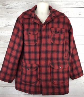 Vintage Woolrich Wool Red Black Plaid Hunting Jacket Coat Size 40 Long 1960’s