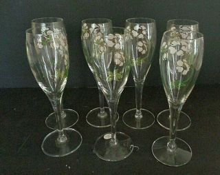 Vintage Set 7 Perrier Jouet Champagne Glasses Belle Epoque Hand - Painted