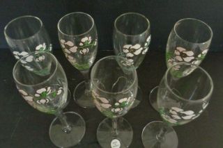 VINTAGE SET 7 Perrier Jouet Champagne Glasses Belle Epoque Hand - painted 4