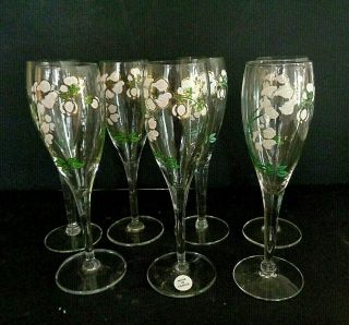 VINTAGE SET 7 Perrier Jouet Champagne Glasses Belle Epoque Hand - painted 5