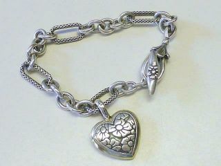 ANN KING Sterling SILVER 18k Gold Bracelet Reversible HEART Charm - L Initial 2