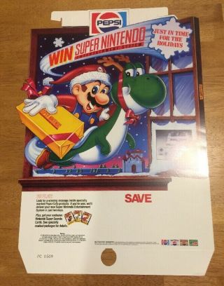 Vintage Nintendo Pepsi Promotional Poster Store Display / Mario 1992