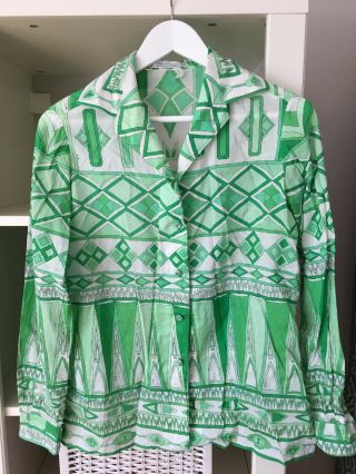 Emilio Pucci Vintage Green And White Cotton Shirt Uk10
