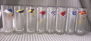 Vtg Rare Set Of (8) Libbey Frosted Nautical Yachting Flag Tumblers Collins Htf