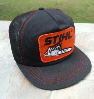 Vtg Stihl Chainsaw Patch Mesh Trucker Hat Cap K Products Made In Usa Snapback