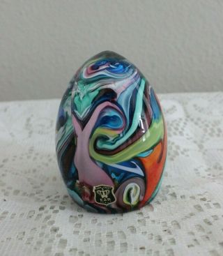 Vintage Golden Crown E&r Italy Colorful Swirl Egg Italian Art Glass Paperweight