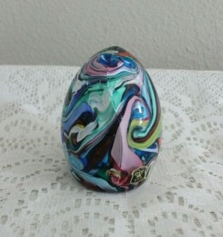 VINTAGE GOLDEN CROWN E&R ITALY COLORFUL SWIRL EGG ITALIAN ART GLASS PAPERWEIGHT 2