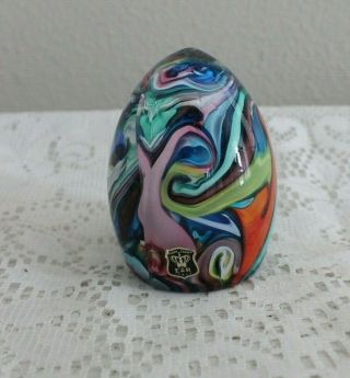 VINTAGE GOLDEN CROWN E&R ITALY COLORFUL SWIRL EGG ITALIAN ART GLASS PAPERWEIGHT 3