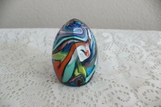 VINTAGE GOLDEN CROWN E&R ITALY COLORFUL SWIRL EGG ITALIAN ART GLASS PAPERWEIGHT 6
