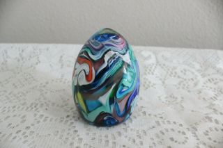 VINTAGE GOLDEN CROWN E&R ITALY COLORFUL SWIRL EGG ITALIAN ART GLASS PAPERWEIGHT 7