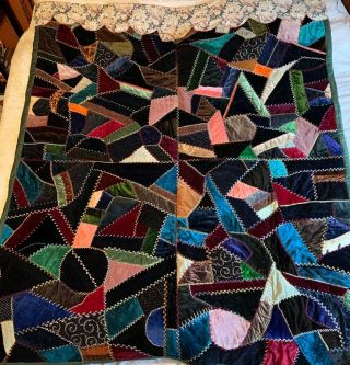 Antique Vintage Heavy Velvet Crazy Quilt 2