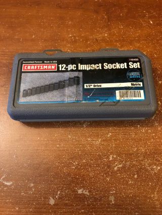 Vintage Craftsman 1/2 " Drive Metric Impact Socket Set 19450 Usa