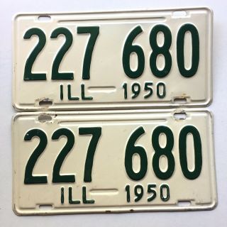 Illinois 1950 Pair Old License Plate Garage Classic Car Set Man Cave Vtg Tags