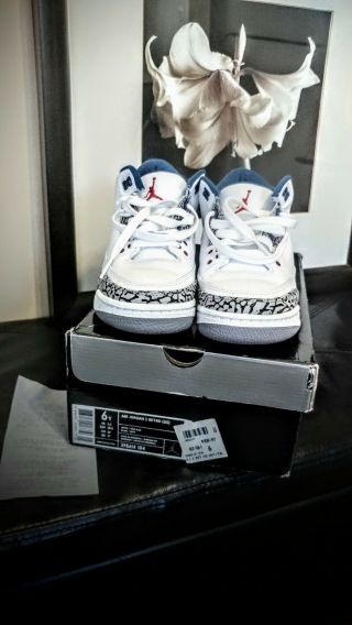 Nike Air Jordan 3 Retro (gs) White - Blue Sz 5.  5y - Womens Sz 7 Nib Vintage Rare