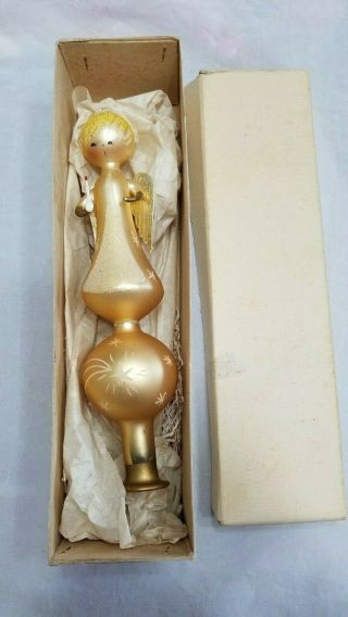 Vintage Italy Blown Glass Angel Christmas Tree Topper 9 " Gold De Carlini