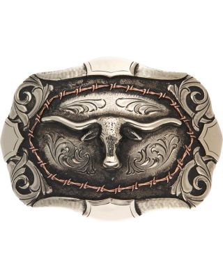 Andwest Bryce Vintage Two - Tone Steer Head Belt Buckle Silver