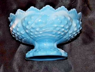 Fenton Blue & White Slag Glass Hobnail Candle Holder Bowl - Aa18 - 1231 Vintage