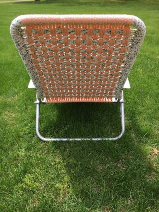 Vtg Aluminum Macrame Folding Chaise LouNge Lawn & Chair Camping Peach Aqua White 8