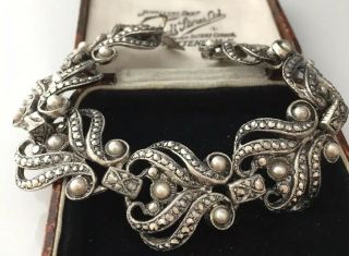 Vintage Art Deco Jewellery Stunning Glass Pearl And Marcasite Links Bracelet