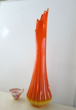 Vintage Orange Bittersweet Yellow Bottom Slag Glass Vase 25 " Tall