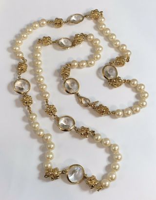 Vintage Runway Gorgeous Rhinestone Crystal Pearls St John Glass Necklace