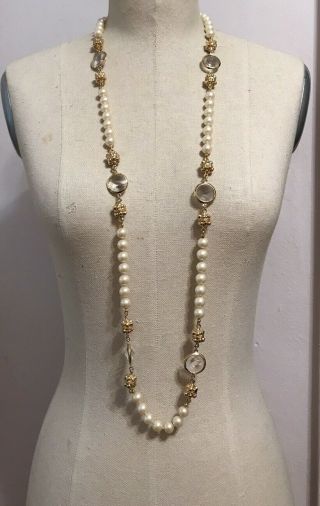 VINTAGE RUNWAY GORGEOUS RHINESTONE CRYSTAL PEARLS ST JOHN GLASS NECKLACE 8