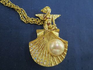 Kirk ' s Folly Rhinestone Earrings Necklace/Brooch/Pin Seashells Fairy/Angel w/Box 3