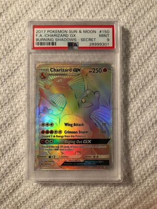Psa 9 - Charizard Gx - Pokemon Burning Shadows 150/147 Hyper Rare Secret
