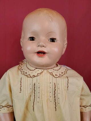 Vintage Large Composition/clothe Baby Doll Life Size Brown Sleep Eyes Unmarked