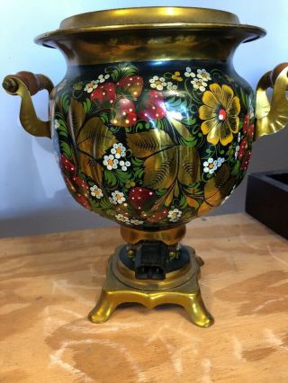 Vintage Soviet Electric Samovar tea pot made in USSR beautifully hand - painted 5
