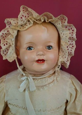 Vintage Large Composition/clothe Baby Doll Life Size Blue Sleep Eyes Unmarked