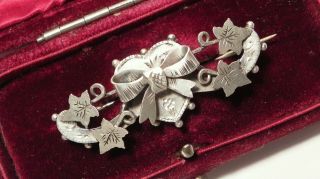 Antique Victorian Romantic Engraved Solid Silver Heart Bow Brooch Chester 1897