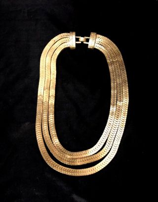 Vtg 1987 Signed Mimi Di N Heavy Triple Chain Runway Couture Fashion Necklace