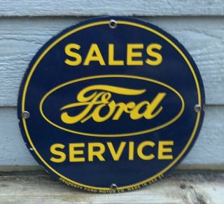 Vintage Ford Sales Service Porcelain Pump Plate Monarch