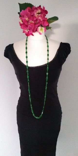 VINTAGE ART DECO CZECH GREEN APPLE POURED GLASS BEADS LONG FLAPPER NECKLACE GIFT 3