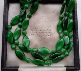 VINTAGE ART DECO CZECH GREEN APPLE POURED GLASS BEADS LONG FLAPPER NECKLACE GIFT 5