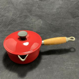 Vintage Le Creuset Red 14 Pot Sauce Pan With Lid And Handle Enamel Cast Iron