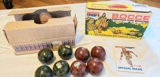 Vintage Bocce Ball Set Lawn Bowling Game Made In Italy Sport Craft Collectible