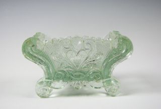 Antique Providence Flint Glass Co.  Sc - 7 Scrolled Heart Pale Green Salt Rare