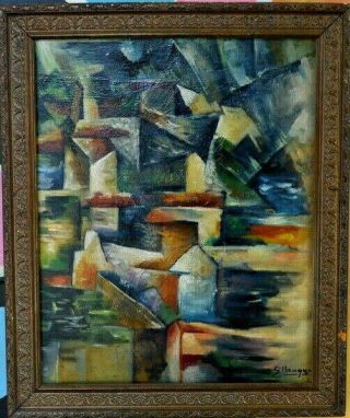 Masterpiece Cubism Oil On Canvas Painting Abstract Signed Braque Rare