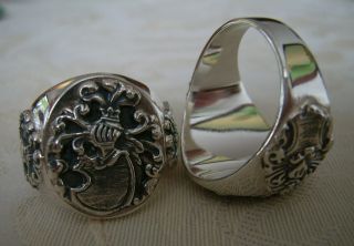 Heraldic Family Crest Signet Ring Silver