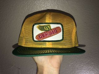 Vtg Dekalb All Mesh Yellow Snapback Trucker Farmer Seed Hat Cap K Brand Products