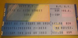 The Cure Concert Ticket Stub 8/4/1983 The Ritz Nyc Robert Smith Vintage