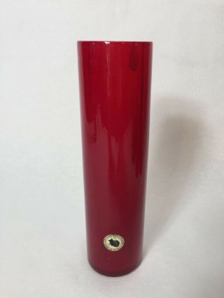 Vintage Heavy Murano Galliano Ferro Art Glass Red Cylinder Vase,  9 " Tall