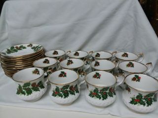 Vintage Rosina Yuletide China Cup And Saucers Set Of 12
