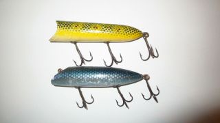 Early Vintage Heddon Lucky 13 and South Bend Bass - Oreno Lures Frog,  Blue Scale 2