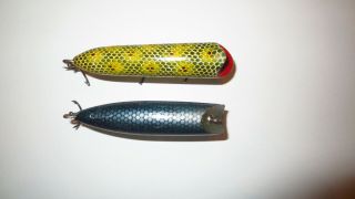 Early Vintage Heddon Lucky 13 and South Bend Bass - Oreno Lures Frog,  Blue Scale 3